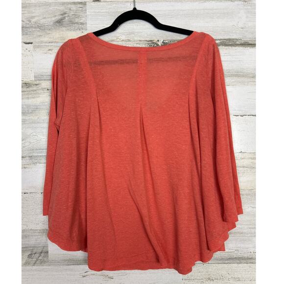 P+S+ Women’s M/L Lightweight Coral Scoop Neck Linen Blend Boho Casual Top Blouse - Picture 2 of 7